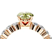 Shared-Prong Engagement Ring Setting for Fancy Yellow Oval Center with Graduated Accents and Prong Head in Rose Gold