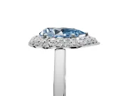 Halo Engagement Ring Setting for Fancy Blue Pear-Shaped Center with Plain Tapered Band and Prong Head in Sterling Silver