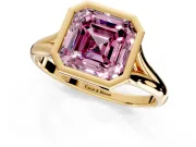 Solitaire Engagement Ring Setting for Fancy Pink Asscher Cut Center with V Split Shank and Bezel Head in Yellow Gold