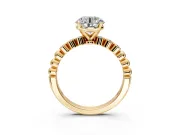 Solitaire Engagement Ring Setting for Round Cut Center with Bezel-Dot Beaded Band and Prong Head in Yellow Gold