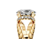 Halo Engagement Ring Setting for Oval Center with Rope Twist Split Shank and Prong Head in Yellow Gold