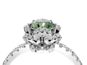 Halo Engagement Ring Setting for Fancy Green Pear-Shaped Center with Openwork Halo, Pave Band and Prong Head in Platinum