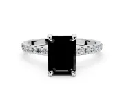 Solitaire Engagement Ring Setting for Fancy Black Emerald Cut Center with Fine Pave Narrow Band and Prong Head in Platinum