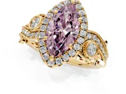 Milgrain Halo Engagement Ring Setting for Fancy Pink Marquise Center with Shoulder Bezels and Prong Head in Yellow Gold