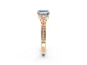 Cluster Engagement Ring Setting for Fancy Blue Asscher Cut Center with Bezel Accent Clusters and Prong Head in Rose Gold