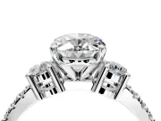 3 Stone Engagement Ring Setting for Oval Center with Round Cut Side Accents and Prong Head in White Gold