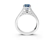 Solitaire Engagement Ring Setting for Fancy Blue Cushion Cut Center with Channel Band and Double Claw Prong Head in Platinum