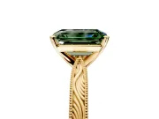 Solitaire Engagement Ring Setting for Fancy Green Emerald Cut Center with Engraved Milgrain Band and Prong Head in Yellow Gold