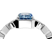 Milgrain Bezel Engagement Ring Setting for Fancy Blue Emerald Cut Center with Marquise Stations and Bezel Head in White Gold