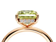 Hidden Halo Engagement Ring Setting for Fancy Yellow Asscher Cut Center with Thin Rounded Band and Prong Head in Rose Gold