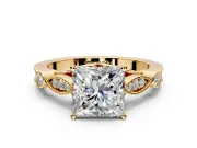 Solitaire Engagement Ring Setting for Princess Cut Center with Marquise and Bezel Accents and Prong Head in Yellow Gold