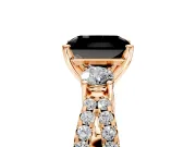 3 Stone Engagement Ring Setting for Fancy Black Radiant Cut Center with Pave Split Shank and Prong Head in Rose Gold