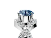 Halo Engagement Ring Setting for Fancy Blue Round Cut Center with Pave Infinity Twist Band and Prong Head in Platinum