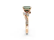Solitaire Engagement Ring Setting for Fancy Green Asscher Cut Center with Marquise Accent Twist Band and Prong Head in Rose Gold
