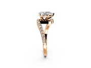 Solitaire Engagement Ring Setting for Pear-Shaped Center with Pave Bypass Swirl Band and Prong Head in Rose Gold