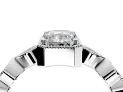 Vintage Station Engagement Ring Setting for Emerald Cut Center with Accents and Prong Head in Platinum