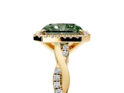 Halo Engagement Ring Setting for Fancy Green Radiant Cut Center with Pave and Plain Twist Band and Prong Head in Yellow Gold