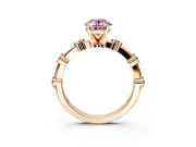 Solitaire Engagement Ring Setting for Fancy Pink Oval Center with Bezel Station Band and Prong Head in Rose Gold