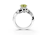 Halo Engagement Ring Setting for Fancy Yellow Round Cut Center with Marquise and Pave Bypass Band and Prong Head in White Gold