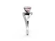Solitaire Engagement Ring Setting for Fancy Pink Princess Cut Center with Pave Bypass Swirl Band and Prong Head in Platinum