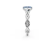 Solitaire Engagement Ring Setting for Fancy Blue Radiant Cut Center with Accented Twist Band and Leaf Prong Head in Platinum
