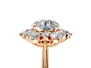 Small-Accent Cluster Halo Engagement Ring Setting for Round Cut Center with Plain Band and Prong Head in Rose Gold