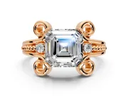 Solitaire Engagement Ring Setting for Asscher Cut Center with Twisted Band and Scroll Prong Head in Rose Gold