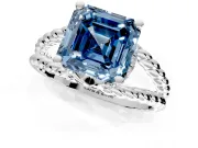 Halo Engagement Ring Setting for Fancy Blue Asscher Cut Center with Rope Twist Split Shank and Prong Head in Platinum