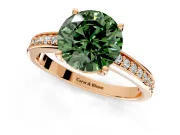 Solitaire Engagement Ring Setting for Fancy Green Round Cut Center with Channel-Set Accent Band and Prong Head in Rose Gold