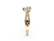 3 Stone Engagement Ring Setting for Heart-Shaped Center with Pave Split Shank and Prong Head in Yellow Gold