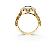 Milgrain Halo Engagement Ring Setting for Fancy Green Asscher Cut Center with Bezel Point Accents and Prong Head in Yellow Gold