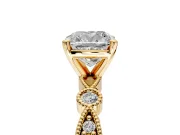 Solitaire Engagement Ring Setting for Cushion Cut Center with Milgrain Bezel Accents and Prong Head in Yellow Gold