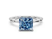 Solitaire Engagement Ring Setting for Fancy Blue Princess Cut Center with Bamboo Band and Prong Head in Platinum