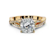 Solitaire Engagement Ring Setting for Cushion Cut Center with Twisted Pave Split Shank and Prong Head in Yellow Gold