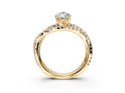 Solitaire Engagement Ring Setting for Pear-Shaped Center with Woven 3-Strand Pave Band and Prong Head in Yellow Gold