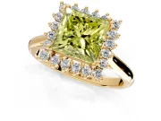 Starburst Halo Engagement Ring Setting for Fancy Yellow Princess Cut Center with Thin Round-Wire Band and Prong Head in Yellow Gold