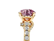 Solitaire Engagement Ring Setting for Fancy Pink Round Cut Center with Crossover Accents and Prong Head in Yellow Gold