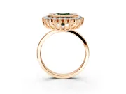 Halo Engagement Ring Setting for Fancy Green Asscher Cut Center with Milgrain Bezel Rim, Plain Band and Prong Head in Rose Gold