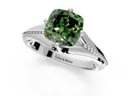 Solitaire Engagement Ring Setting for Fancy Green Cushion Cut Center with Milgrain Cathedral Band and Prong Head in Platinum