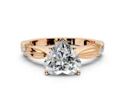 Solitaire Engagement Ring Setting for Heart-Shaped Center with Carved Leaf Shoulders and Prong Head in Rose Gold