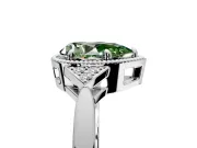 Cluster Engagement Ring Setting for Fancy Green Pear-Shaped Center with Milgrain Shoulder Clusters and Prong Head in White Gold