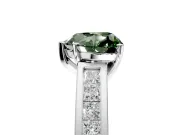Solitaire Engagement Ring Setting for Fancy Green Heart-Shaped Center with Princess Cut Channel Band and Prong Head in White Gold