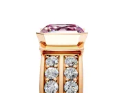 Bezel Engagement Ring Setting for Fancy Pink Asscher Cut Center with Wide Channel-Set Band and Bezel Head in Rose Gold