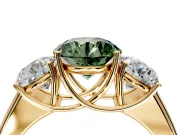 3 Stone Engagement Ring Setting for Fancy Green Round Cut Center with Raised Basket Heads and Prong Head in Yellow Gold