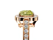 Bezel-Framed Halo Engagement Ring Setting for Fancy Yellow Cushion Cut Center with Pave Band and Prong Head in Rose Gold