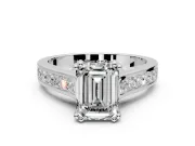 Solitaire Engagement Ring Setting for Emerald Cut Center with Channel Band and Double Claw Prong Head in Sterling Silver