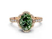 Halo Engagement Ring Setting for Fancy Green Oval Center with Openwork Halo, Pave Band and Prong Head in Rose Gold