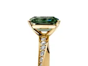 Side Accent Engagement Ring Setting for Fancy Green Emerald Cut Center with Accent Shoulders and Prong Head in Yellow Gold