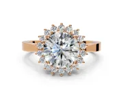 Starburst Halo Engagement Ring Setting for Round Cut Center with Flat Cathedral Band and Prong Head in Rose Gold
