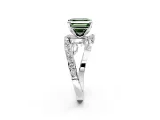 Solitaire Engagement Ring Setting for Fancy Green Asscher Cut Center with Pave Bypass Twist Band and Prong Head in Sterling Silver